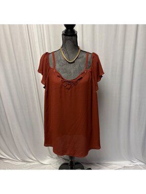 Torrid Womens Lace Up Top Size 3 Rust Boho Flowy Short Sleeve Plus Size